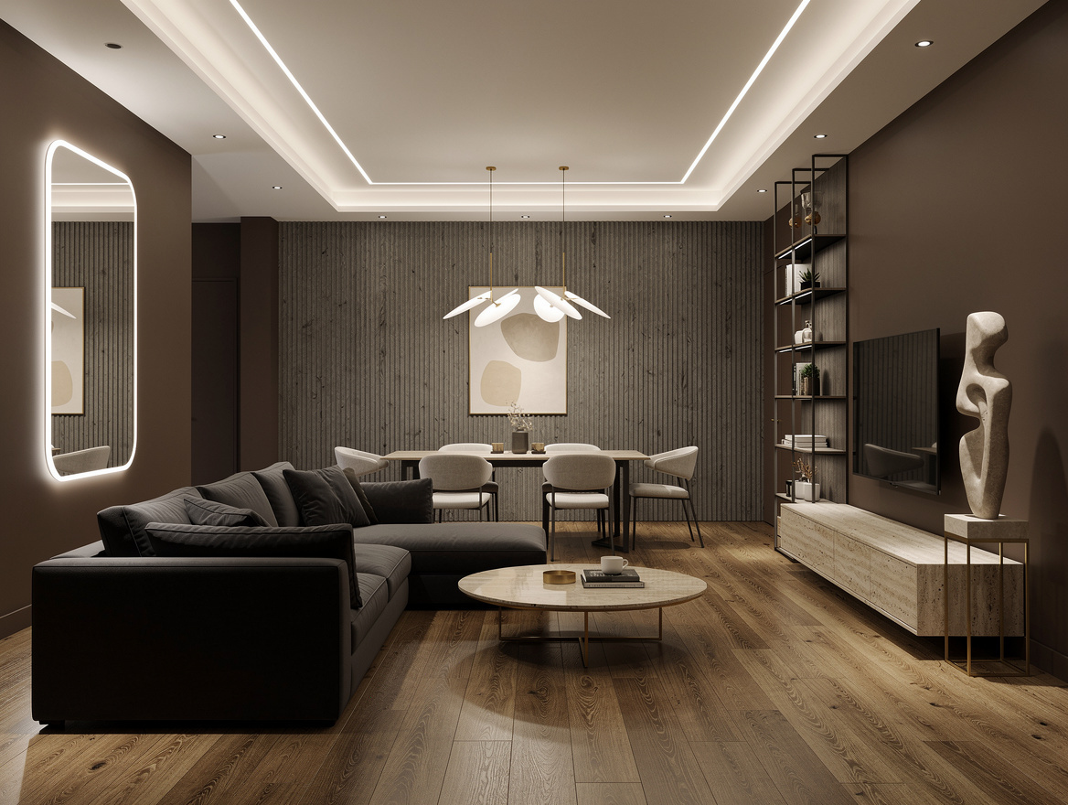 DAG Yapı Tasarım - Modern Salon ve Yemek Odası Dekorasyonu LED Aydınlatma Konsepti